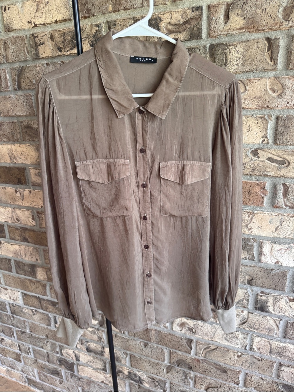 Maven West Long Sleeve Rib Cuff Button Up Shirt 100% Cupro Size S - Picture 3 of 12